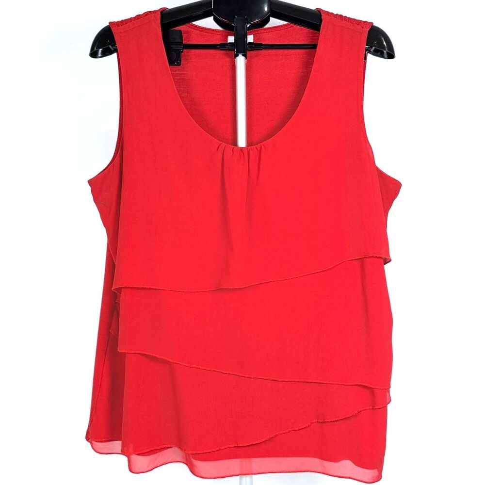 Jaclyn‎ Smith Blouse Red Sleeveless Ruffle V Neck Layered Soft Solid XXL